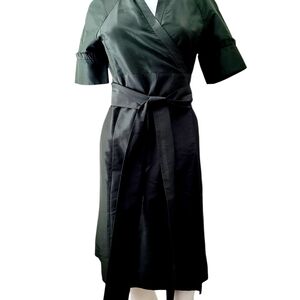 SOLD - Diane von Furstenberg Very Dark Olive Silk Taffeta Ruffle Wrap Dress